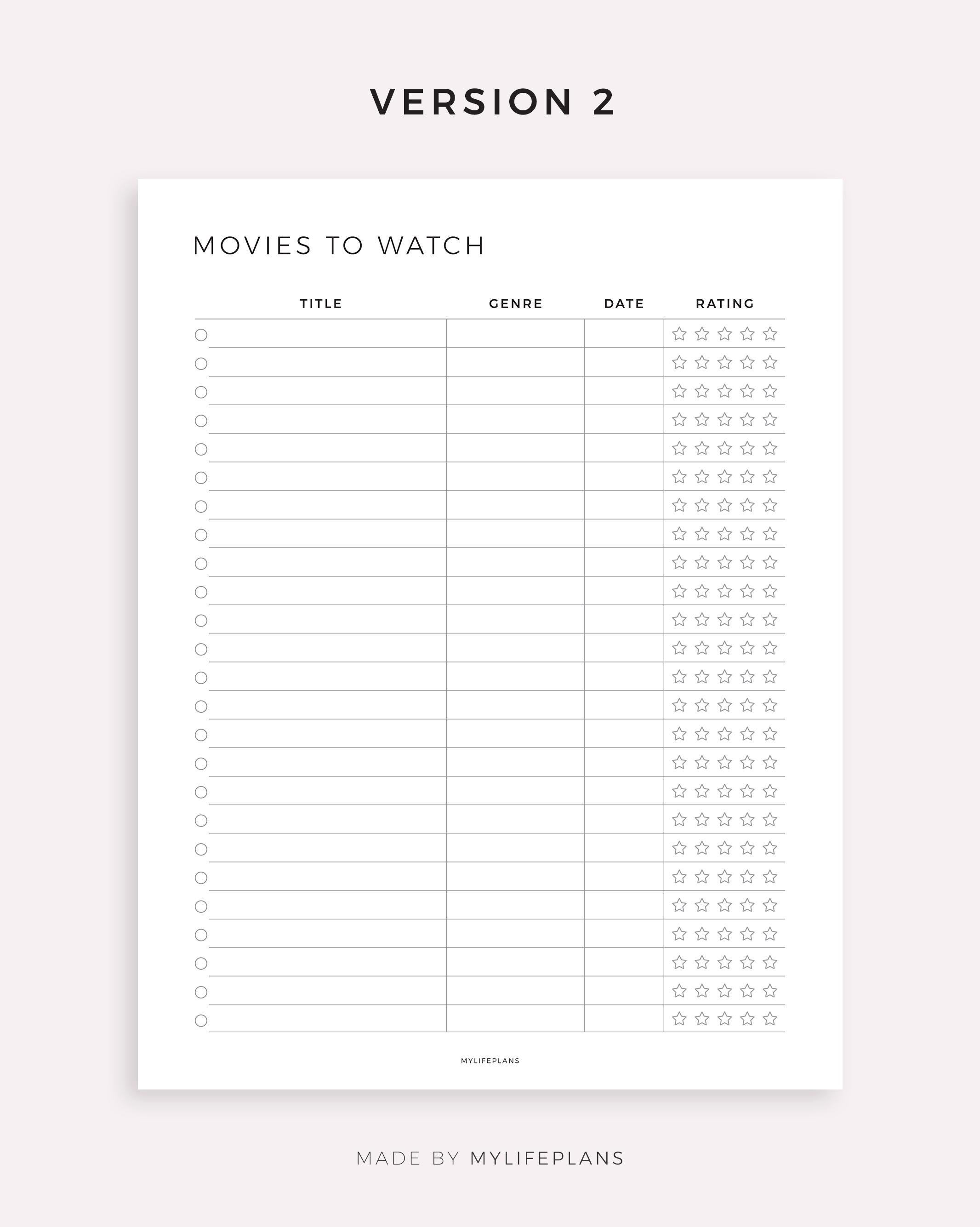 Movies to Watch List, Printable Template for Happy Planner Classic ...