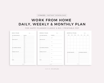 Work From Home Planner Set for Happy Planner Classic & Big, Printable PDF, Instant Download