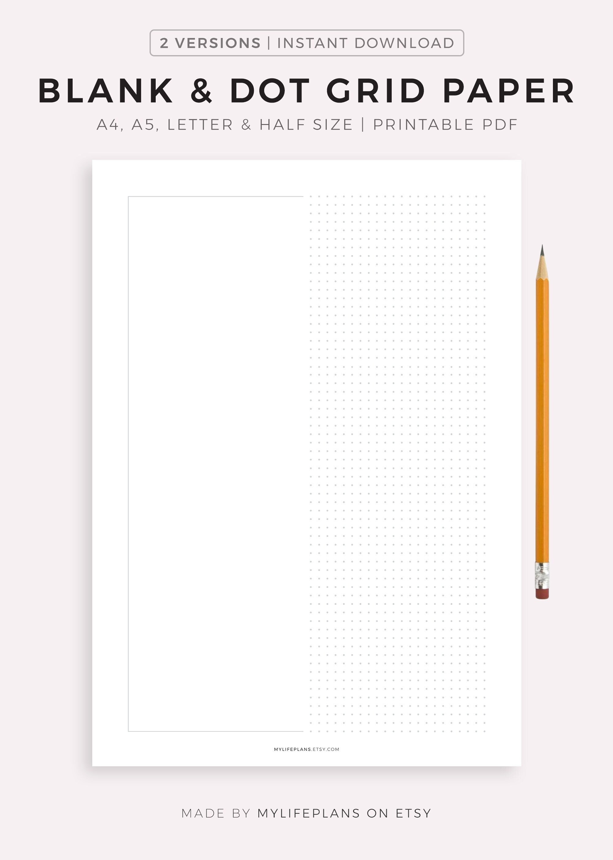 blank & dot grid paper printable, a4/a5/letter/half size, instant