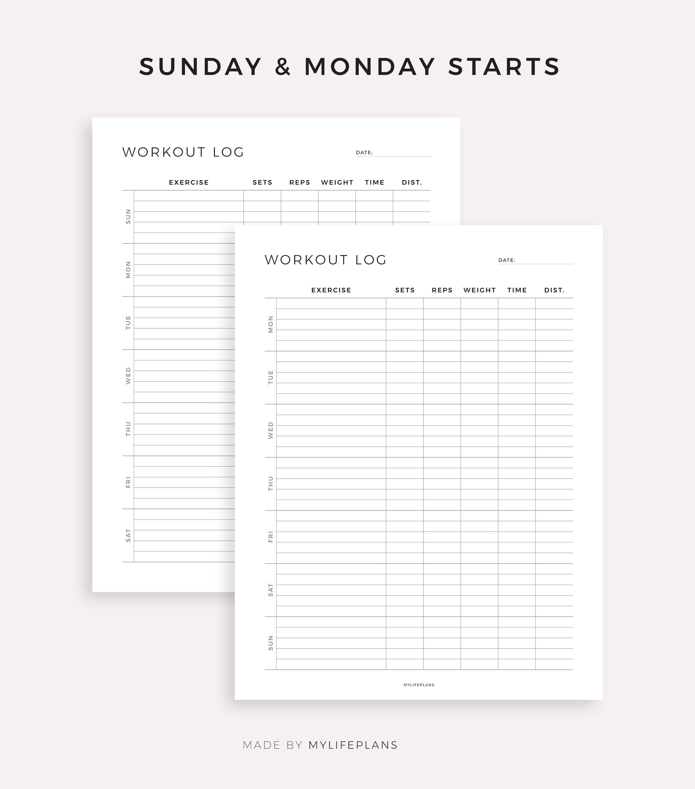 Weekly Workout Log, Printable Template for Happy Planner Classic and ...