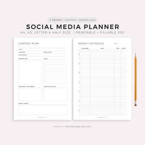 Social Media Planner Printable, Content Planner for Instagram, Youtube, Pinterest, TikTok, Blog, A4/A5/Letter/Half, Instant Download PDF