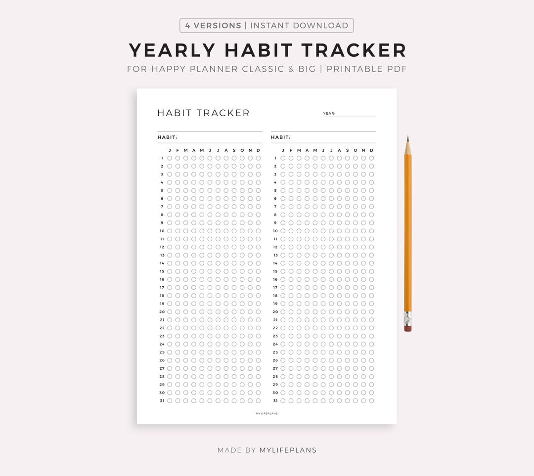 Yearly Habit Tracker for Happy Planner Classic & Big, Printable PDF ...