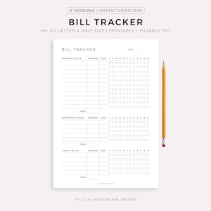 Monatlicher, quartalsweiser, jährlicher Bill Tracker auf einer Seite druckbar, Checkliste für Rechnungszahlungen, Rechnungsorganisator, Fiskusplaner, A4/A5/Letter/Half Size