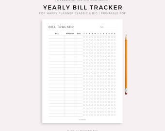 Yearly Bill Tracker, Printable Template for Happy Planner Classic & Big, Instant Download PDF