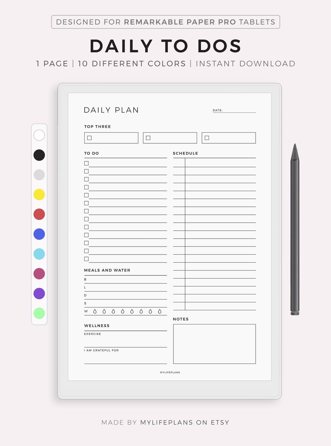 Daily to Do List for Remarkable Paper Pro, Instant Download - Etsy