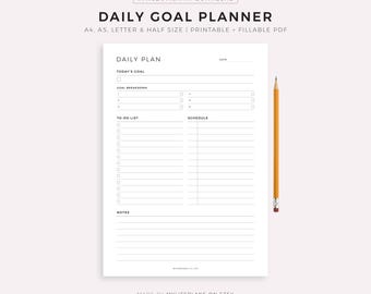 Daily Goal Planner, Daily To Do List Printable, Daily Planner Inserts, Daily Schedule, A5/A4/Letter/Half Size