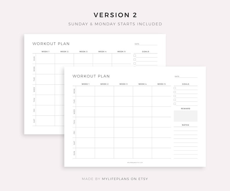 Monthly Workout Planner Printable Landscape, 30 Days Fitness Planner ...