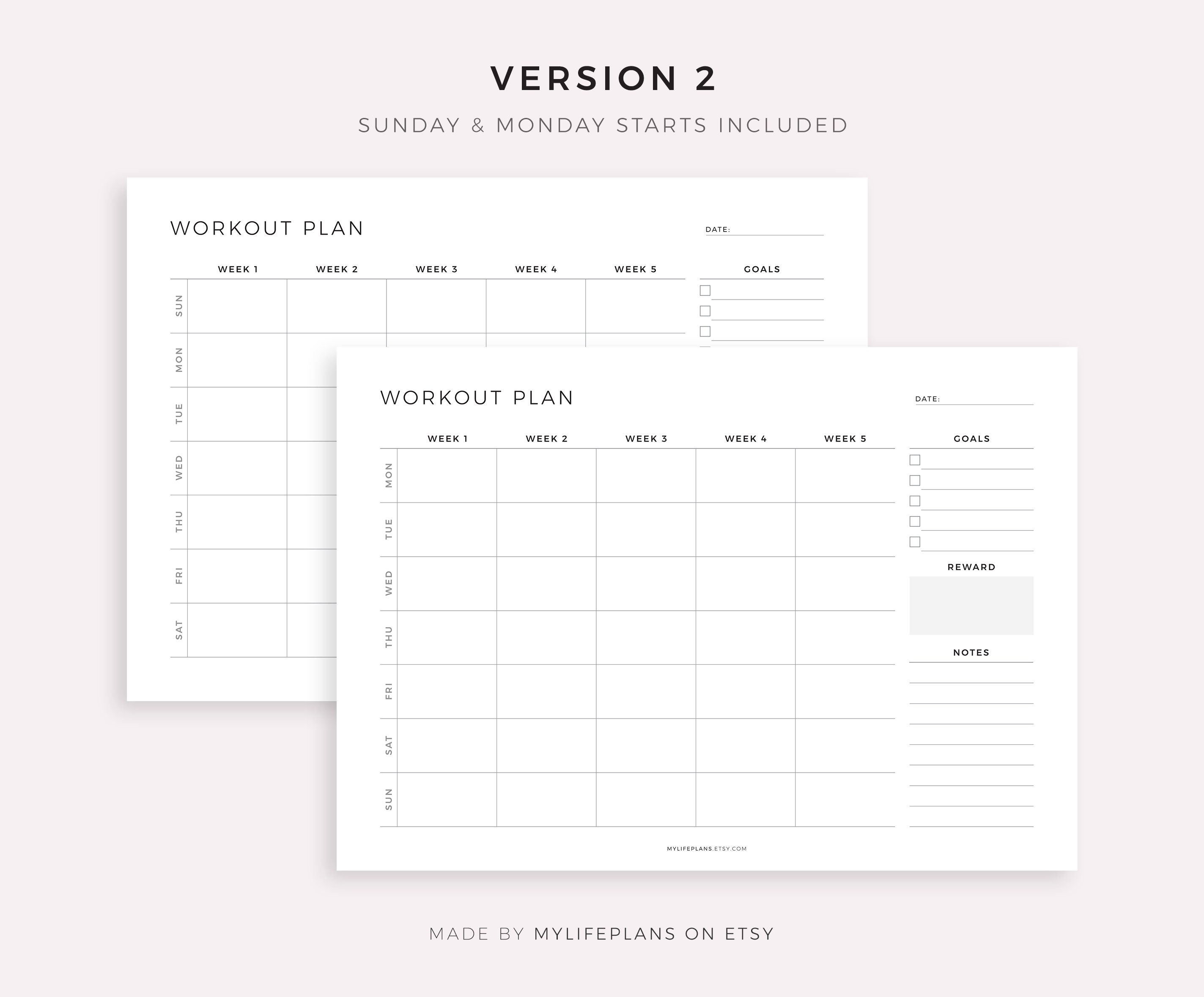 Monthly Workout Planner Printable Landscape, 30 Days Fitness Planner ...