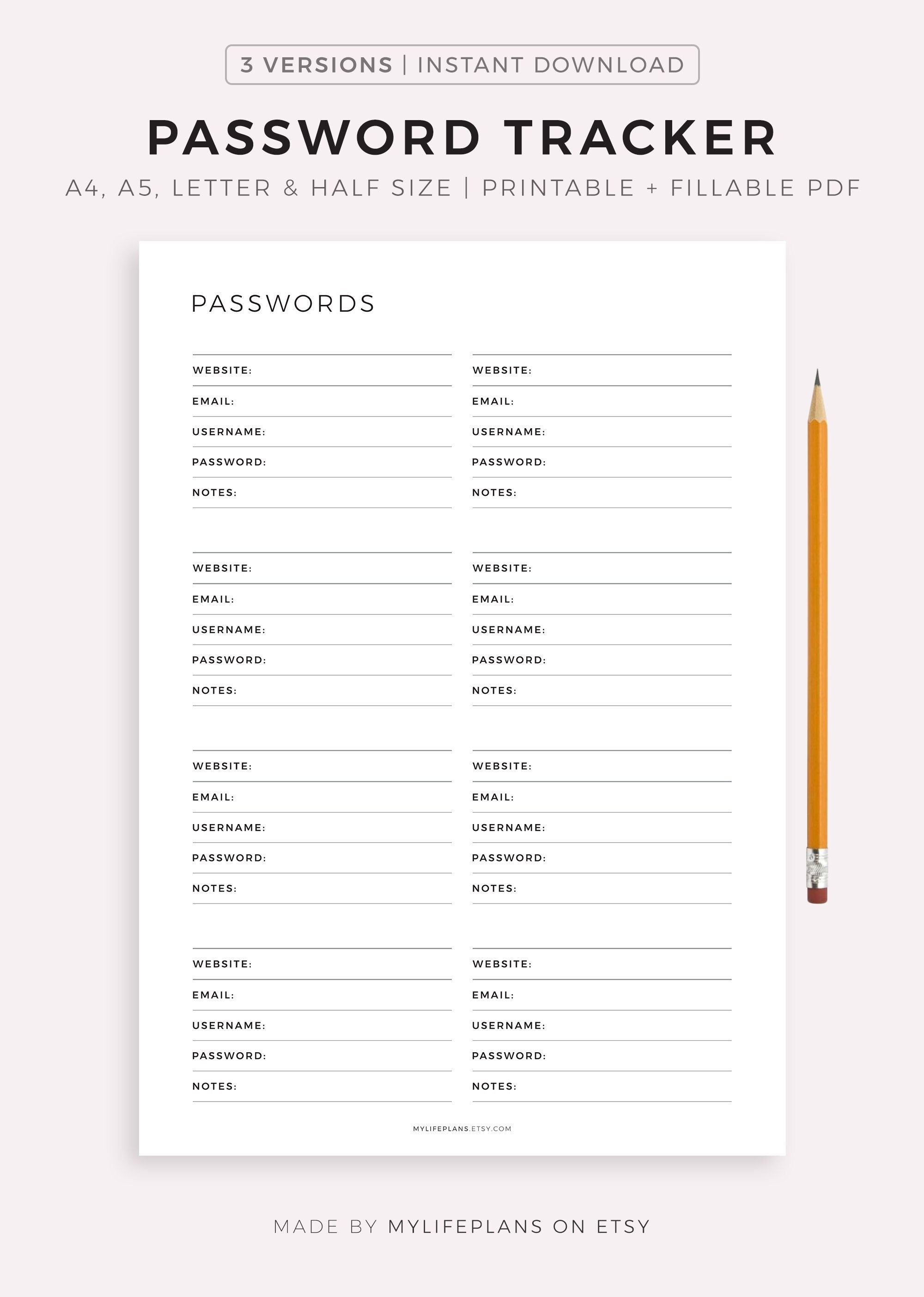 Password tracker printable fillable password keeper etsy uk