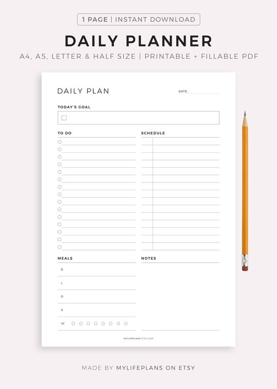 Daily Planner Printable Daily to Do List Productivity Etsy