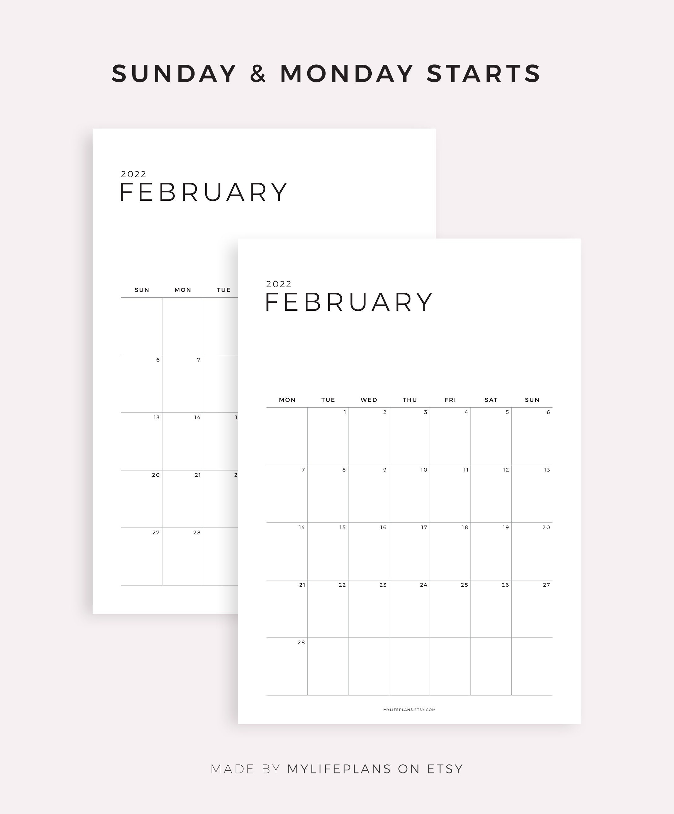 2022 Monthly Calendar Printable & Fillable Year Calendar - Etsy