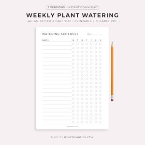 Registro semanal de riego de plantas, registro de riego, cuidado de plantas, planificador de plantas de interior, tamaño A4/A5/carta/medio, descarga instantánea en PDF