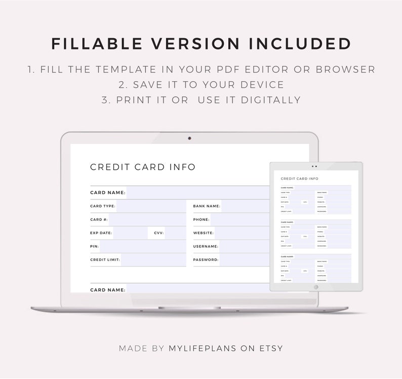 Credit Card Tracker Printable Template, Credit Card List, Credit Card Account Detail, A4/A5/Letter/Half Size, Instant Download PDF image 6