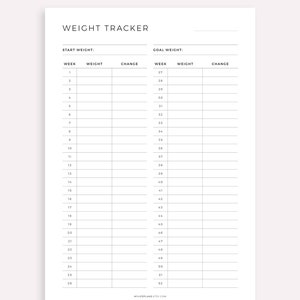 52 Week Weight Tracker Printable & Fillable, Weight Loss Tracker ...