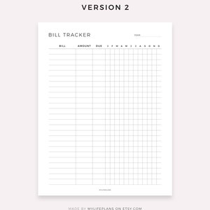 Digital Bill Tracker Template Bill Organizer Monthly Yearly Bill