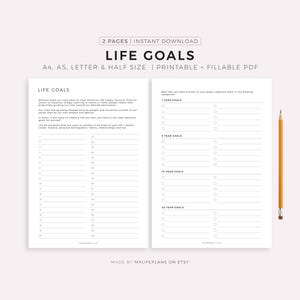 Life Goals Planner, Goal Setting, Life Vision Planner, My Future, Dream Life, A4/A5/Letter/Half Size, Instant Download PDF