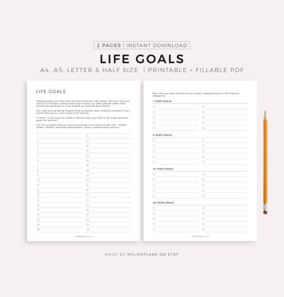 Life Goals Planner, Goal Setting, Life Vision Planner, My Future, Dream Life, A4/A5/Letter/Half Size, Instant Download PDF