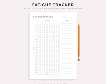 Monthly Fatigue Tracker Printable Template, Track Daily Fatigue Severity, Health Tracker, A4/A5/Letter/Half Size, Instant Download PDF