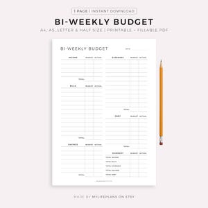 Bi-Weekly Budget Planner Printable & Fillable, Budget Template PDF, Budget by Paycheck, Budget Tracker, A4/A5/Letter/Half, Instant Download