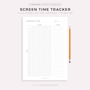 Afdrukbare schermtijdtracker: krijg je digitale leven onder controle door je schermtijd bij te houden, A4/A5/Letter/Half, pdf-bestand direct te downloaden
