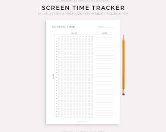 Screen Time Tracker Printable - Get Your Digital Life Under Control by Tracking Your Screen Time, A4/A5/Letter/Half, Instant Download PDF