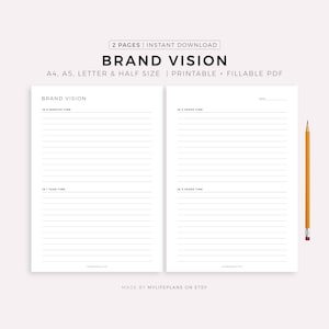 Brand Vision Planner Printable - Well-written brand vision should be the ultimate end-in-mind achievement, which answers, Where could we be?