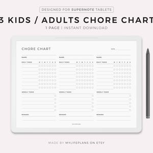 Chore Chart for 3 Kids / Adults, Weekly Household Chores, House ...