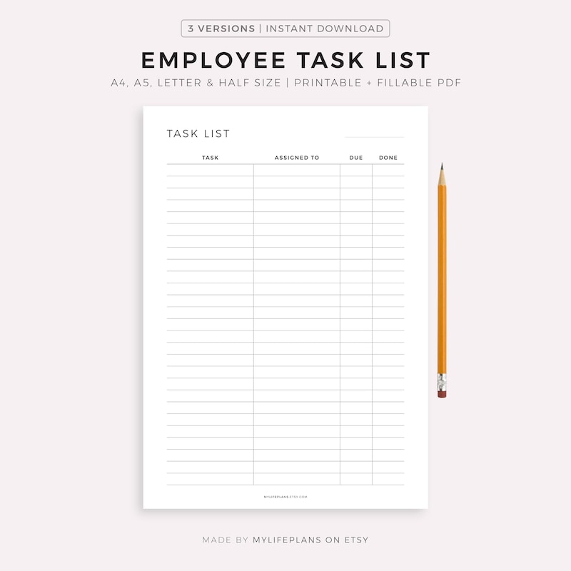 Emplyee List.pdf Employee Task List Printable - Etsy