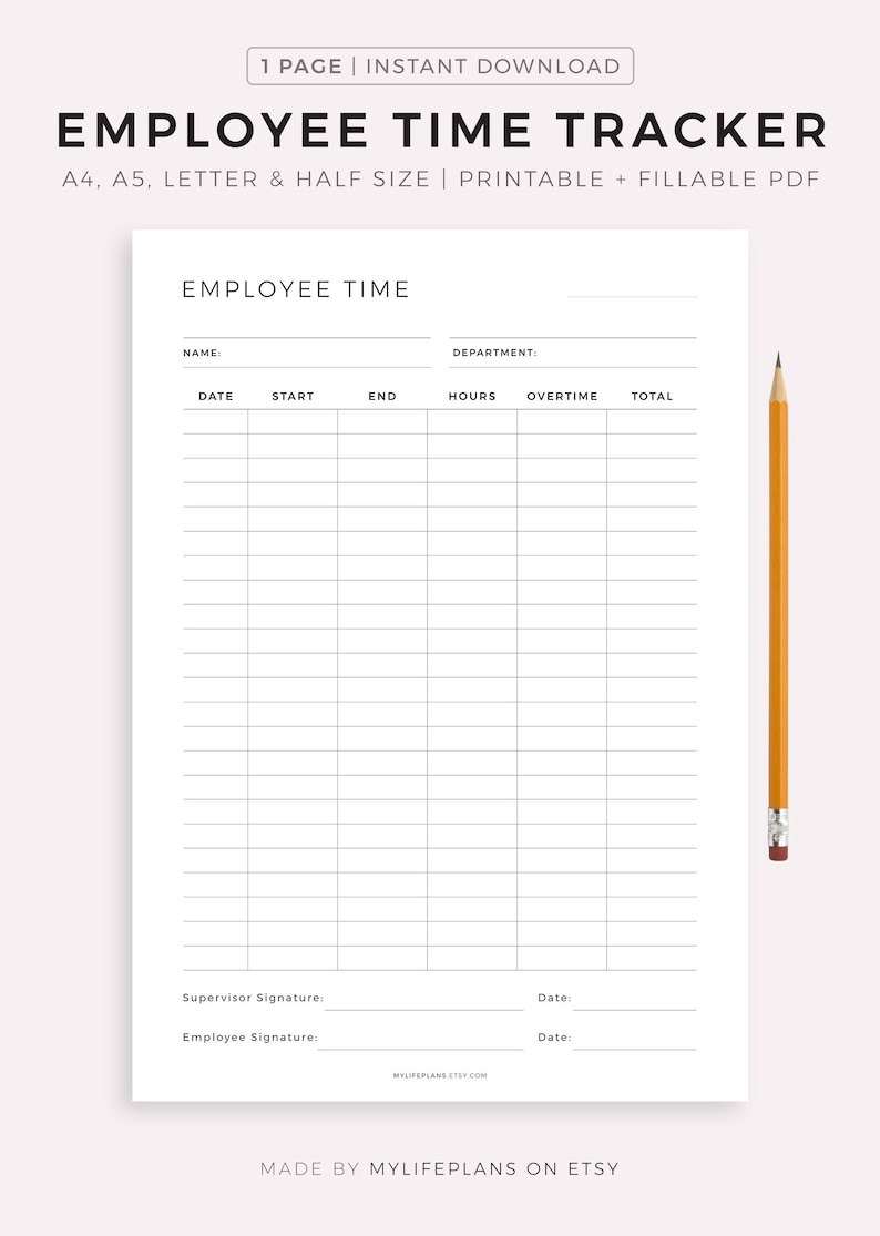 Employee Time Tracker Printable Working Hours Tracker Work - Etsy