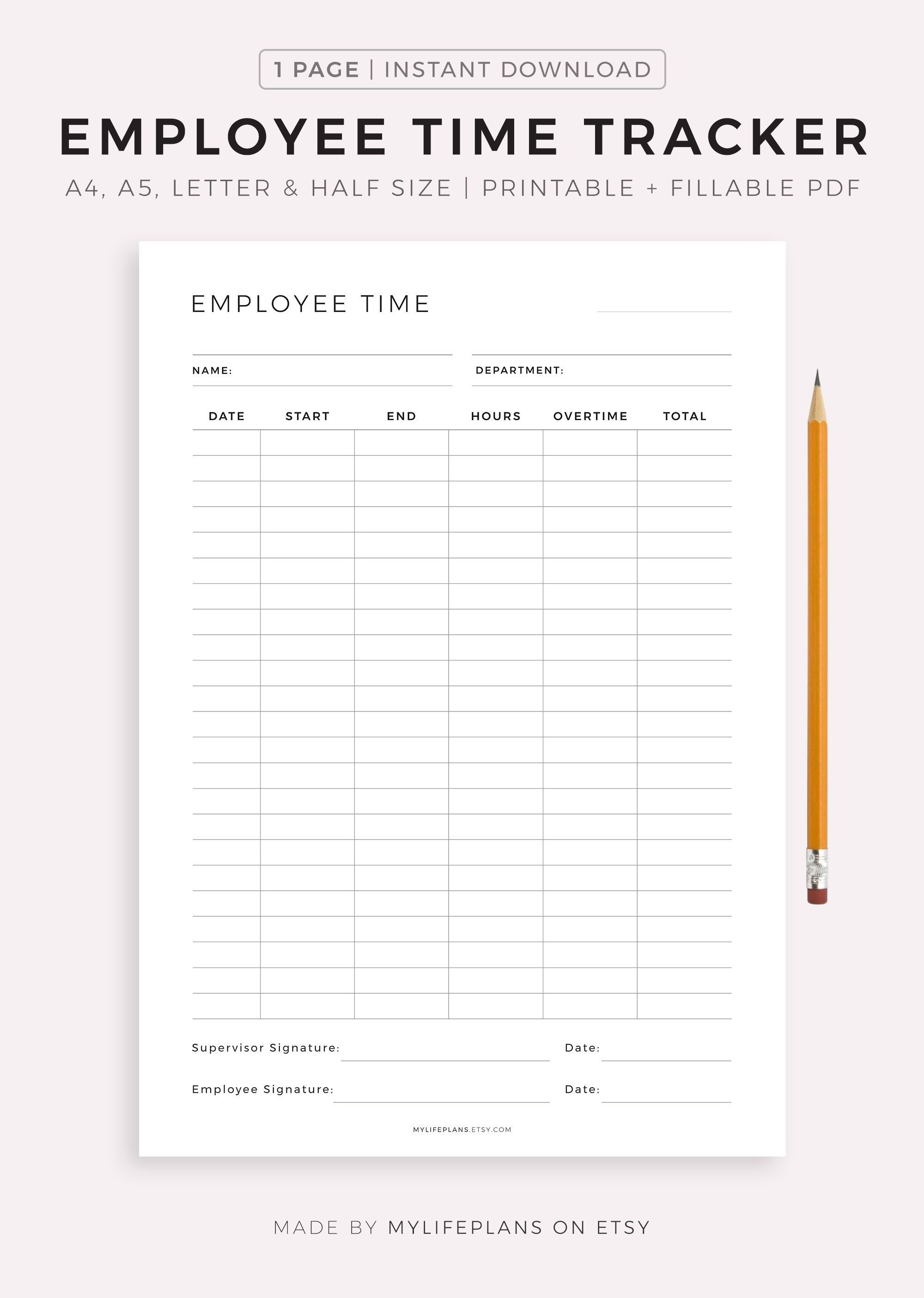 Employee Time Tracker Printable Working Hours Tracker Work Etsy UK
