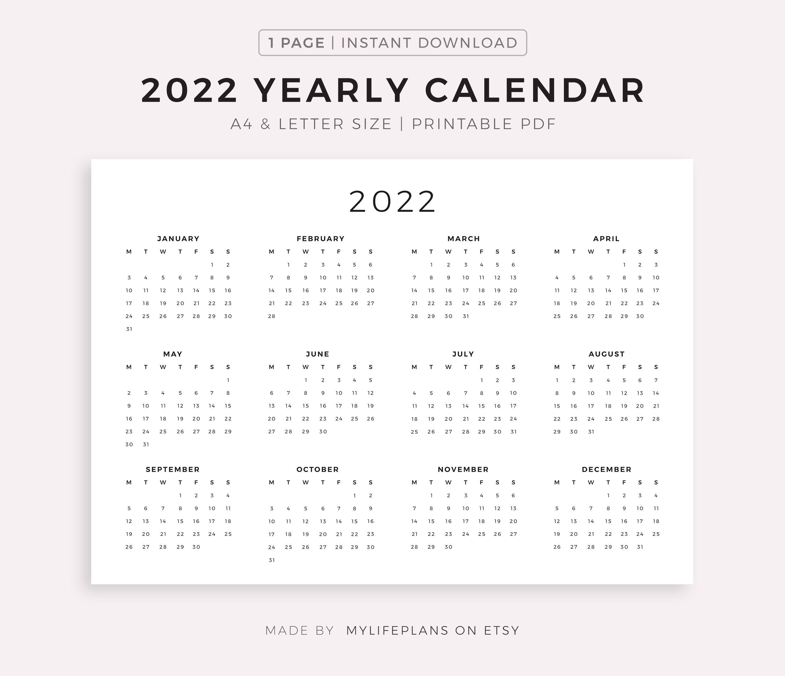 2022 Year Calendar Printable Landscape Minimalist Calendar Etsy