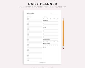 Druckbarer 7 Tage Planer, Tagesplaner, Wochenplaner, Halbstundenplaner, Arbeitsplaner, Personal Planer, Sofort Download, 365 Tagebuch