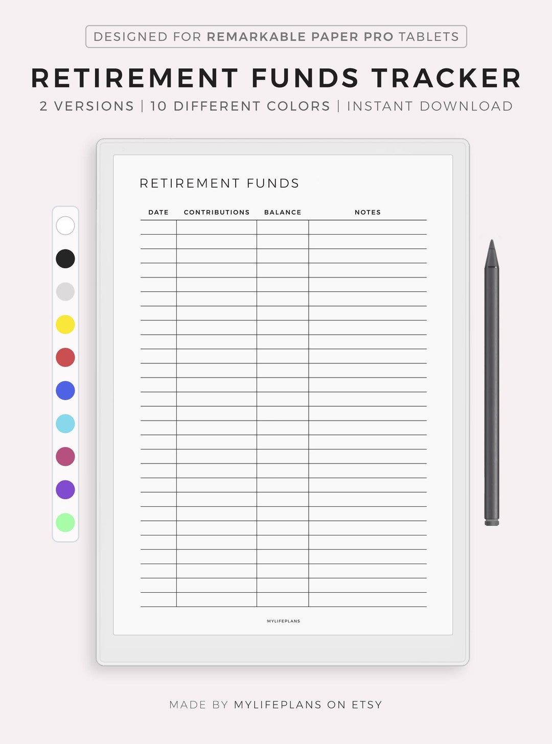 Retirement Funds Tracker for Remarkable Paper Pro, Savings Planner ...
