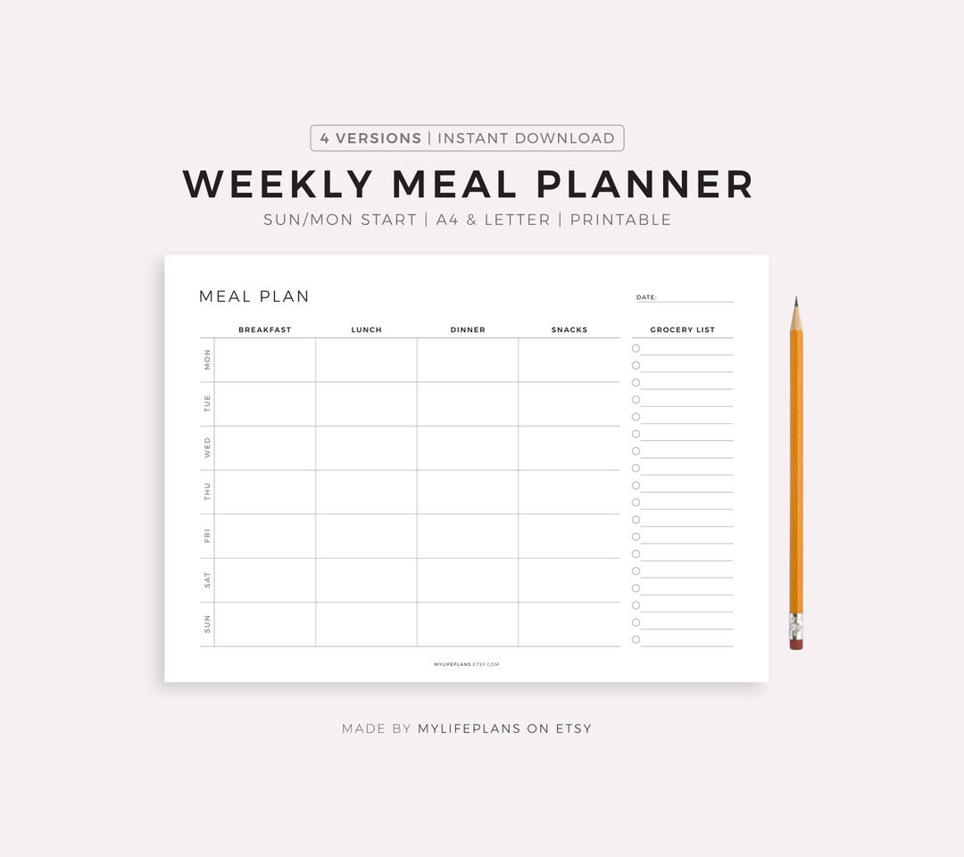 Printable Weekly Meal Planner Landscape, 7 Day Menu Planner, Meal Prep ...