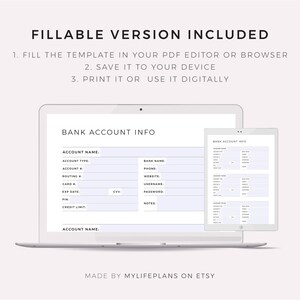 Bank Account Information Tracker Printable, Bank Account Log, Bank Details, A4/A5/Letter/Half Size, Instant Download PDF image 5