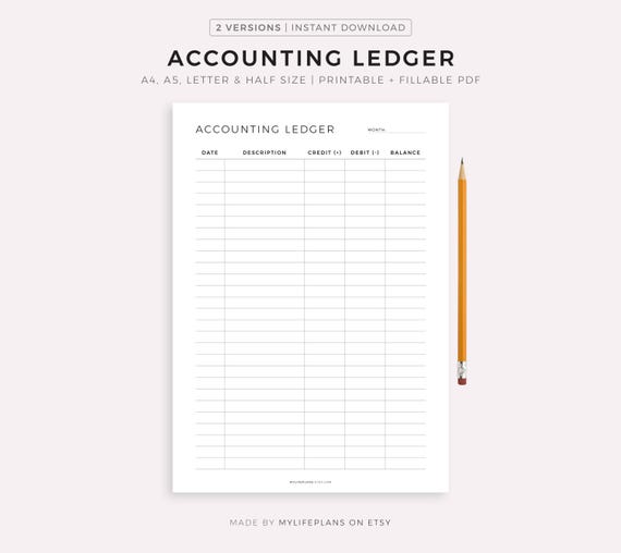 Accounting Ledger Printable, Small Business Bookkeeping, Log for Credit and Debits, Accounting Book, A4/A5/Letter/Half, Instant Download