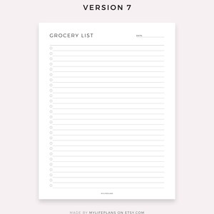 Op de afbeelding: Een afdrukbare boodschappenlijst-sjabloon met de titel "Grocery List" en het woord "Date" bovenaan. De sjabloon heeft een lege ruimte voor de datum en 30 regels om een boodschappenlijst te schrijven.