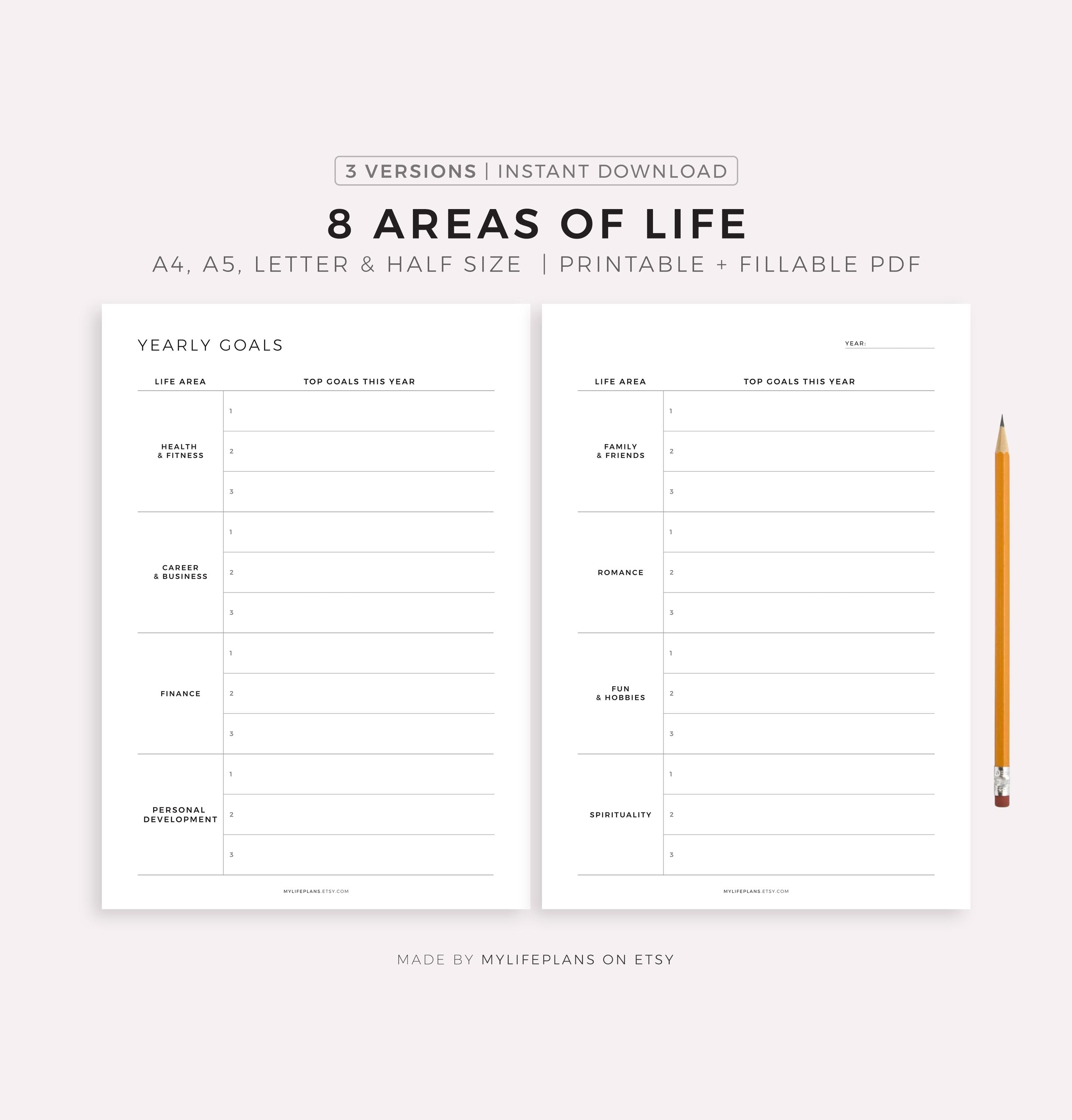 Life Goals Map.pdf 8 Areas of Life Planner Printable & Fillable PDF, Goal Planner, Goal ...