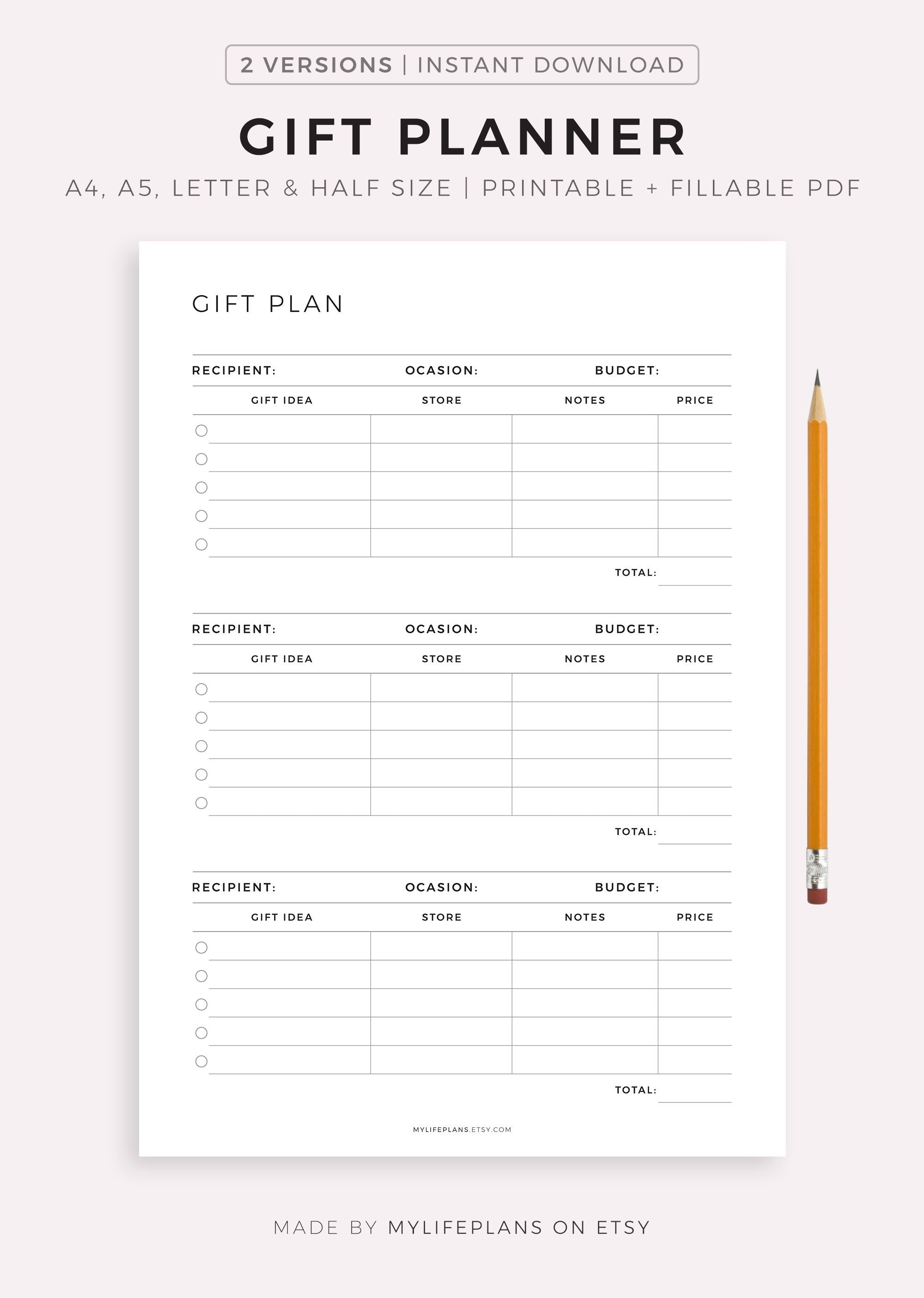Gift Planner Printable Gift Ideas Gift Tracker Gift Etsy