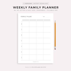 Veckovis familjeplanerare utskrivbar, familjeschema, familjeorganisatör, familjekalender, kommandocentral, A4/A5/Letter/Halv, direktnedladdning i PDF-format