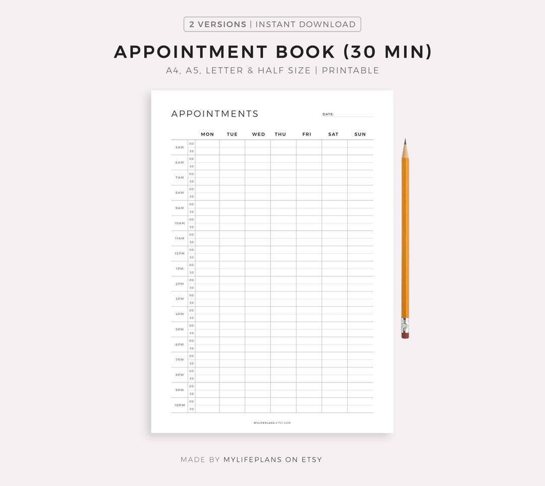 Interval Reminders Appointment Book 30 Minute Intervals, Appointment Reminder, Meeting ...