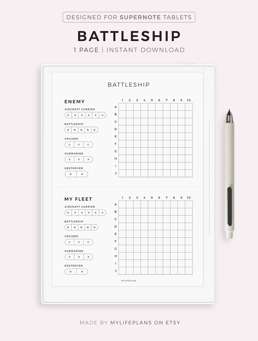 Battleship Game for Supernote Play With Friends, School and Classroom ...