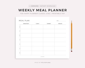 Weekly Meal Planning Printable, Landscape, Designed for Happy Planner Classic & Big, Instant Download PDF