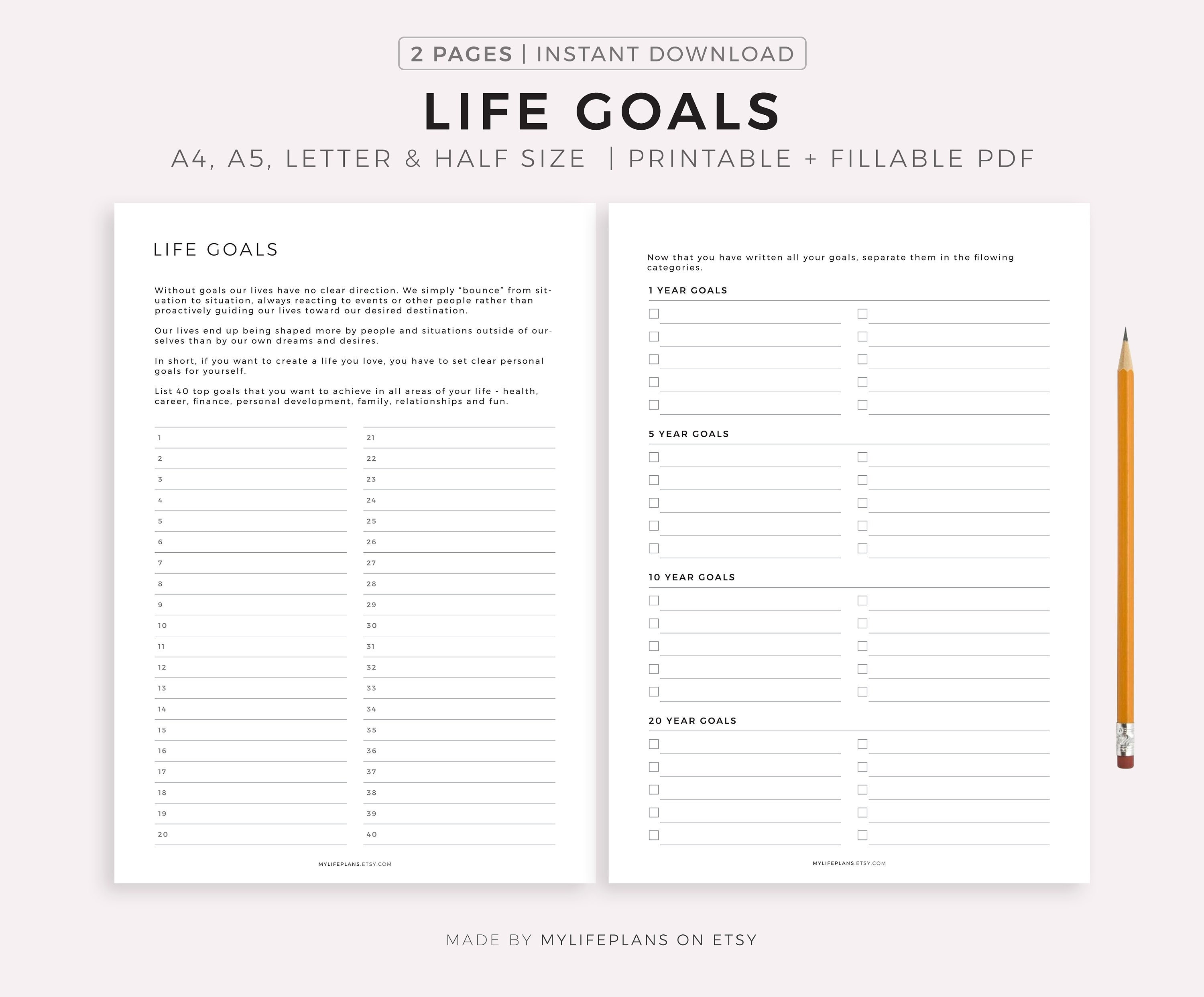 Life Goals Planner, Goal Setting, Life Vision Planner, My Future, Dream Life,  A4/a5/letter/half Size, Instant Download PDF 