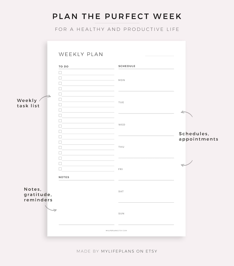 Weekly to Do List Printable, Minimalist Weekly Planner, Weekly Agenda ...