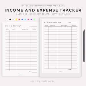 Income & Expense Tracker for Remarkable Paper Pro, Instant Download
