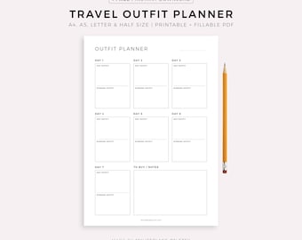 Travel Outfit Planner Printable Template, Daily Outfit Planner for Business Trip & Vacation, Travel Packing List, Suitcase Planning
