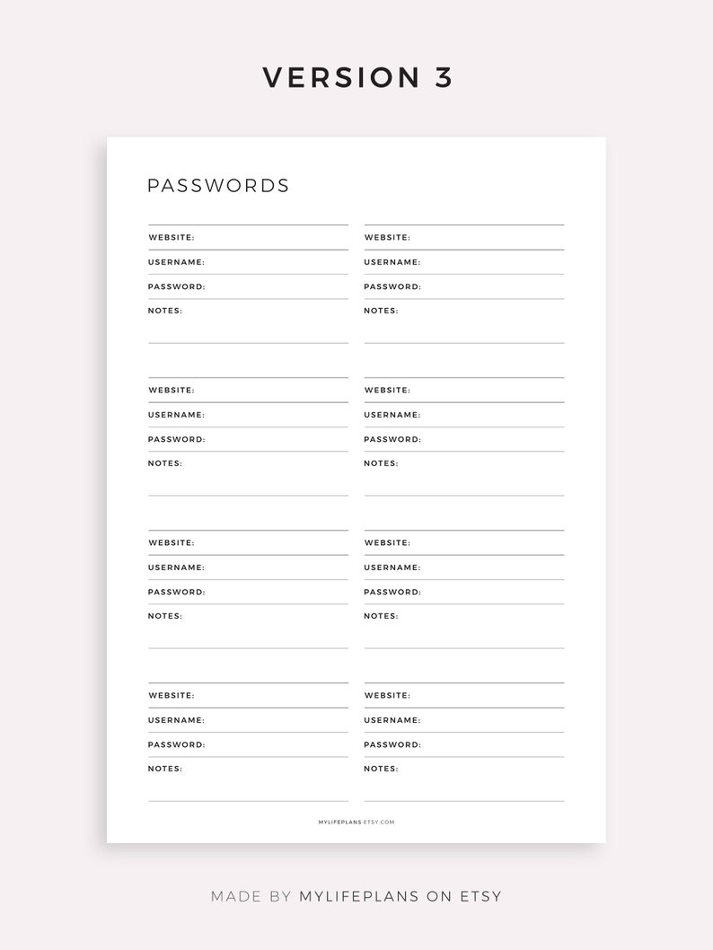Password Tracker Printable & Fillable, Password Keeper, Password Organizer, Password Log, A4/A5/Letter/Half, Instant Download PDF image 5