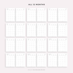 May include: A set of twelve undated monthly planner spreads, each with a calendar grid and a notes section. The text "ALL 12 MONTHS" is at the top. The text "MADE BY MYLIFEPLANS ON ETSY" is at the bottom.