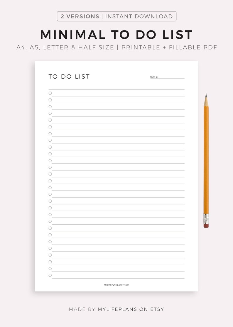 Minimal to Do List Printable Simple Tasks List Template - Etsy